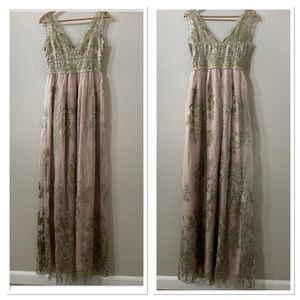 NWT BHDLN Anthropologie Embroidered Sheer Maxi Gown Dress Sz:0